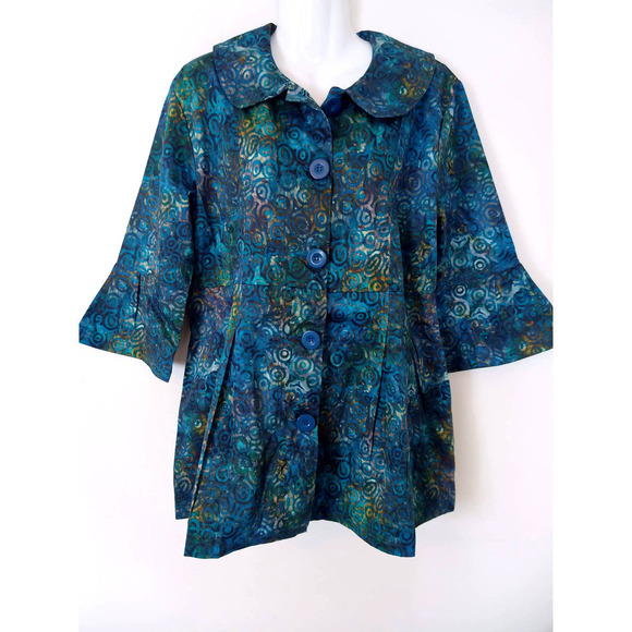 NWOT QVC Frazzle Babydoll Blue Tie Dye Spiral Jacket - Picture 3 of 9